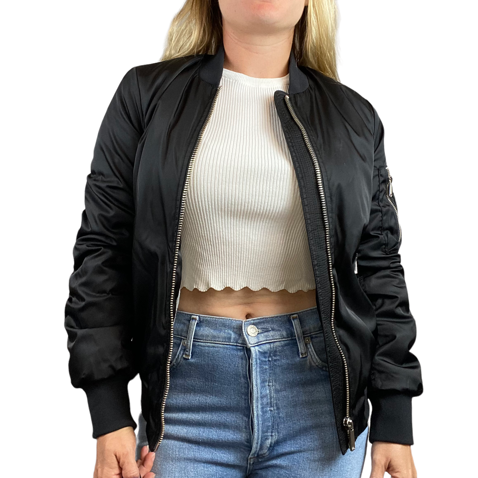 Aritzia The Group Babaton Gilman Sky Captain Black Bomber Jacket Size Xs